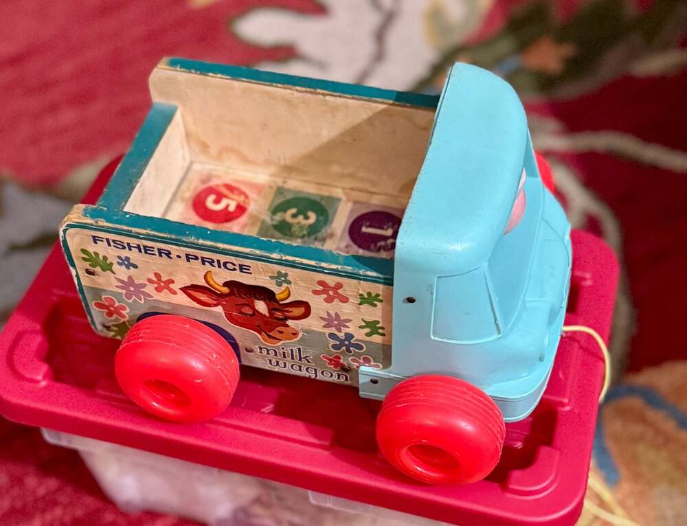 Vintage 1965 Fisher Price Milk Wagon #131 Pull Toy Wood Truck
